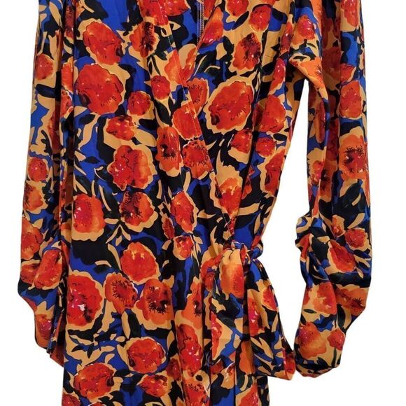Never Fully Dressed Navy & Orange Floral Wrap Dress Size 8 Dressy Multi-Tie - Picture 4 of 10